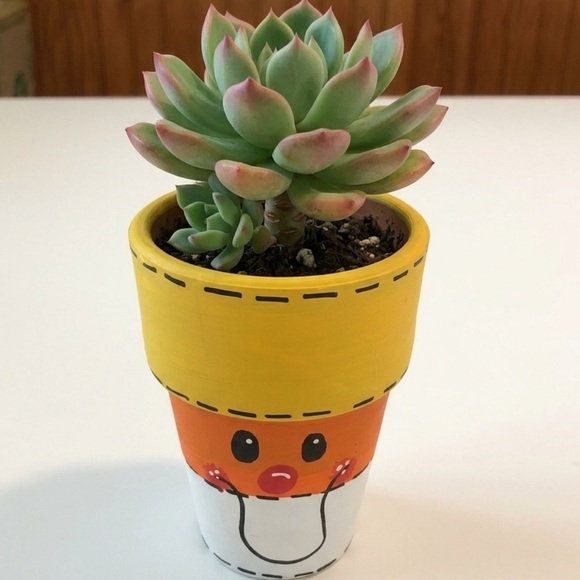 Other - Yellow & Orange fall Halloween Flower Pot - Cute Face Design